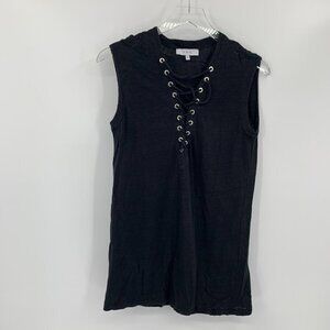 IRO Linen sleeveless blouse shirt top black lace-up tie neckline Small